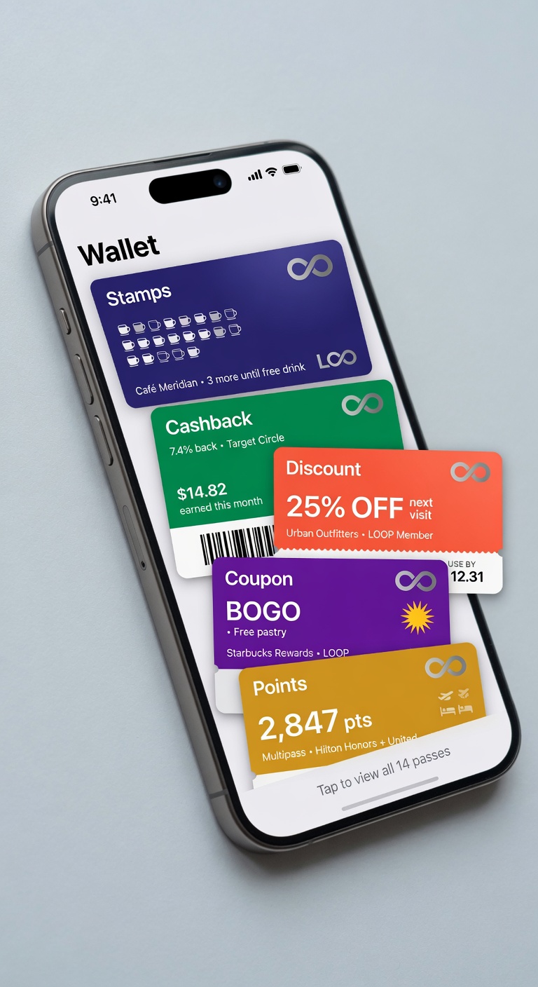 Digital wallet pass on phone in a real coffee shop setting